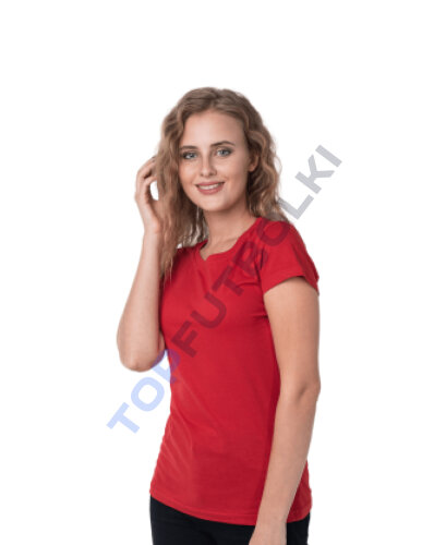 Красная женская футболка с лайкрой оптом - Красная женская футболка с лайкрой оптом
