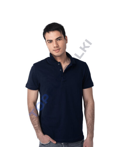 Мужская рубашка ПОЛО с эластаном тёмно-синяя оптом - Мужская рубашка ПОЛО с эластаном тёмно-синяя оптом