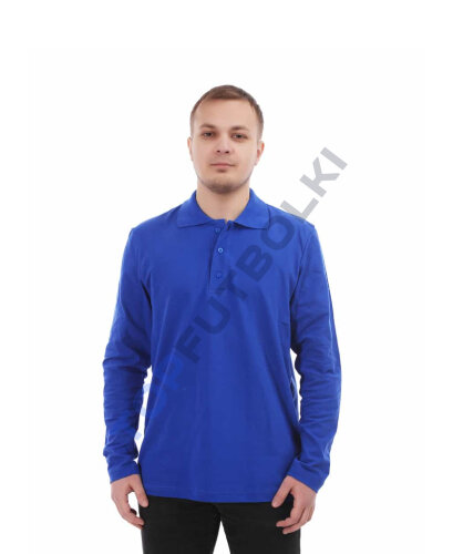 Синяя рубашка ПОЛО с длинным рукавом мужская оптом - Синяя рубашка ПОЛО с длинным рукавом мужская оптом